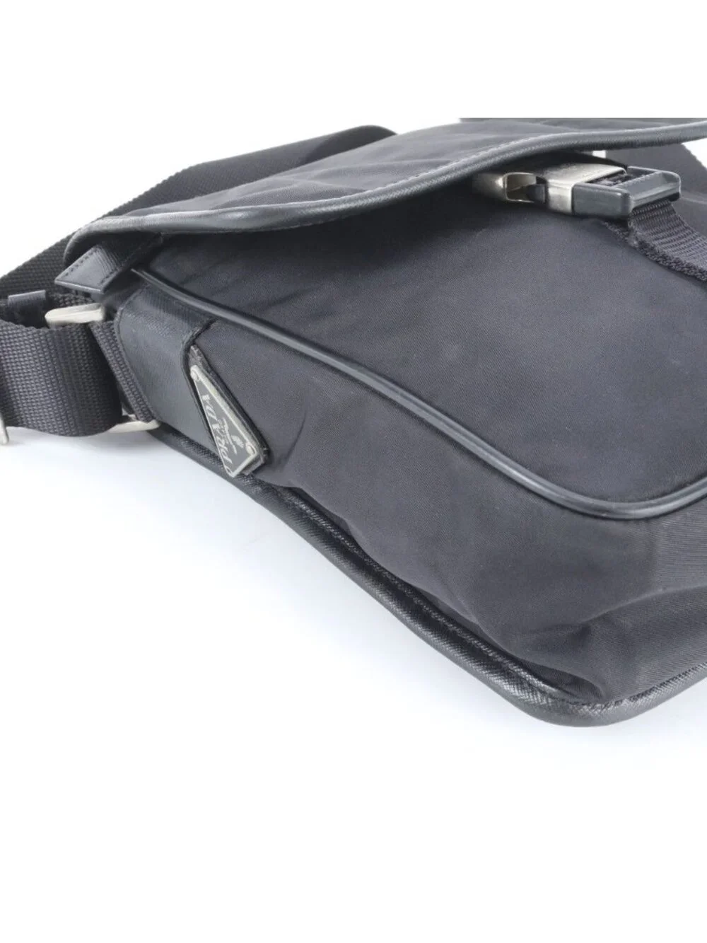 Prada Tessuto Nylon Triangle Logo Shoulder Bag Crossbody Messenger Black